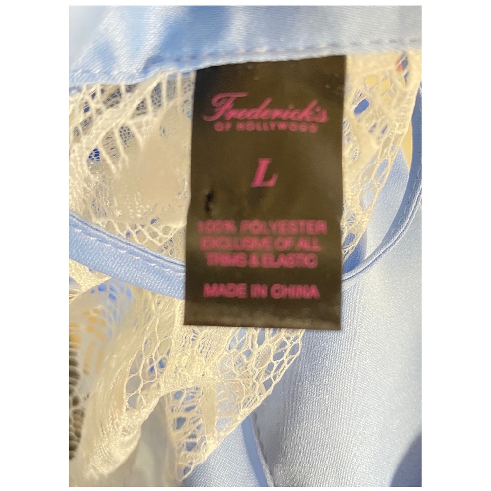 Fredericks‎ of Hollywood Blue Satin Lace Back Robe L Bridal Lingerie Loungewear - Picture 5 of 7